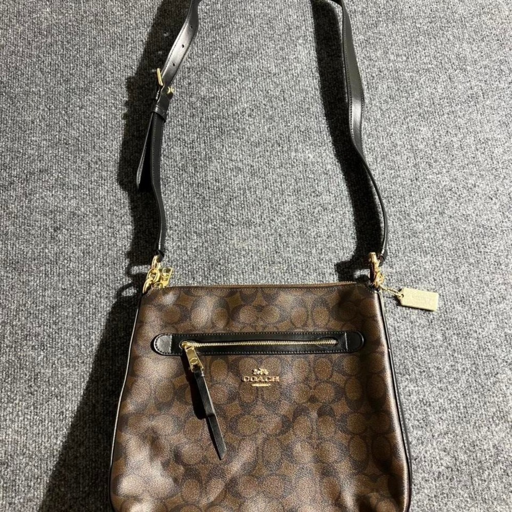 Coach Signature File Crossbody Bag Brown Black‎ Monogram F77885 Medium